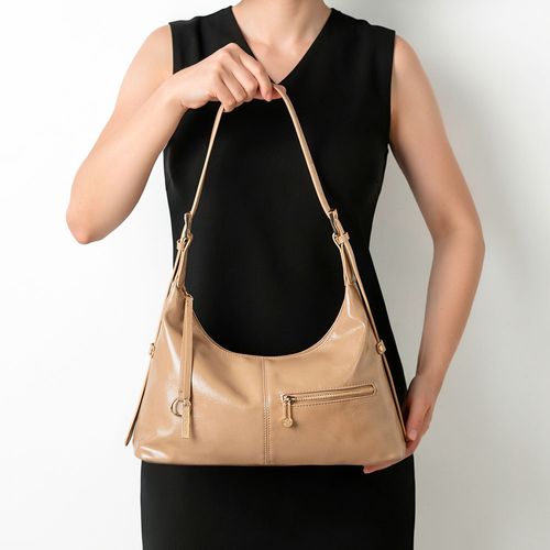 Bolsa Hobo Zíper Bege
