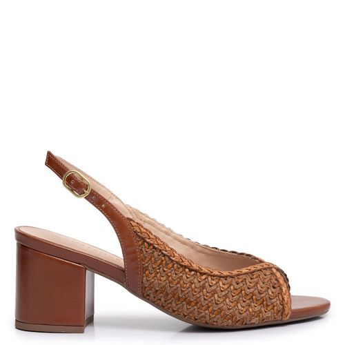 Sandália Peep Toe Caramelo Tressê
