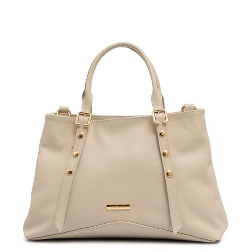 Bolsa Tote Couro Tachas Off White