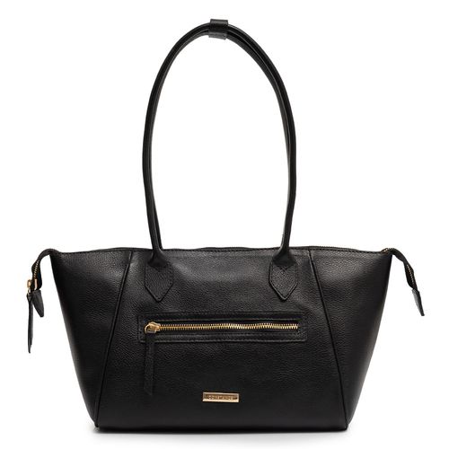 Bolsa Ombro Couro Zíper Preto