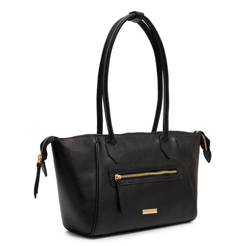 Bolsa Ombro Couro Zíper Preto