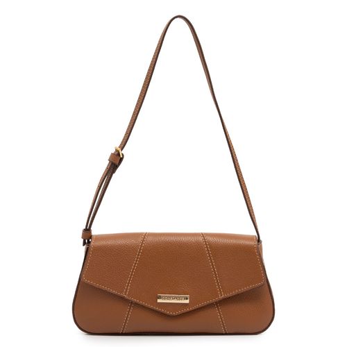 Bolsa Baguete Couro Pespontos Caramelo
