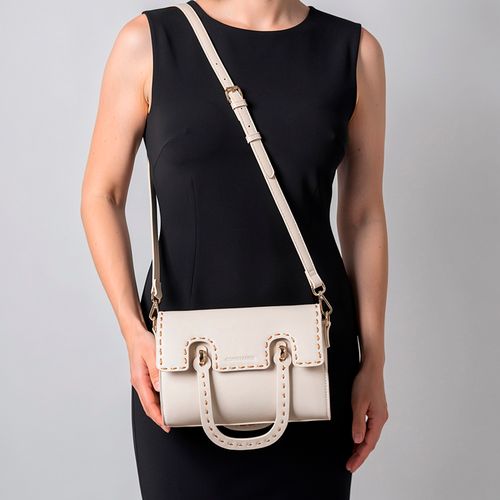 Bolsa Tiracolo Pesponto Bordado Off White