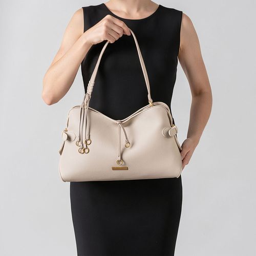 Bolsa Ombro Bege Enfeite Argolas