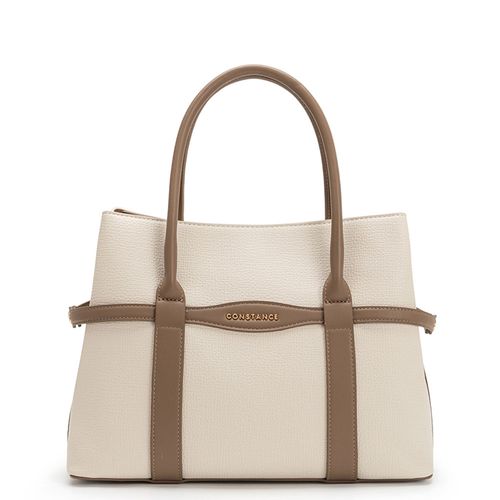 Bolsa Tote Tiras Pespontadas Bege