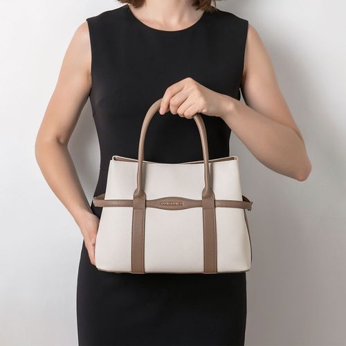 Bolsa Tote Tiras Pespontadas Bege