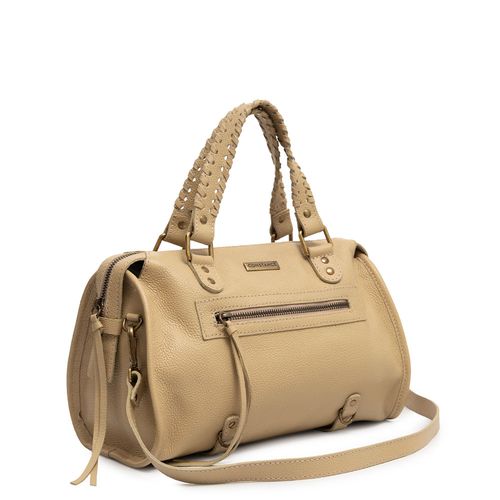 Bolsa Tote Couro Zíper Bege