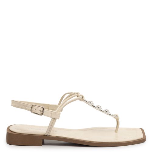 Rasteira Off White Enfeite Strass