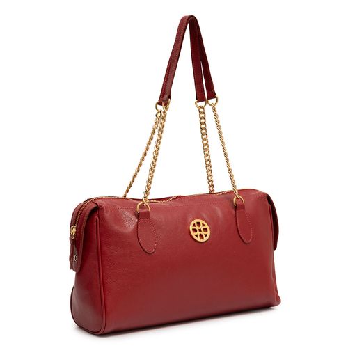 Bolsa Ombro Couro Corrente Vermelho