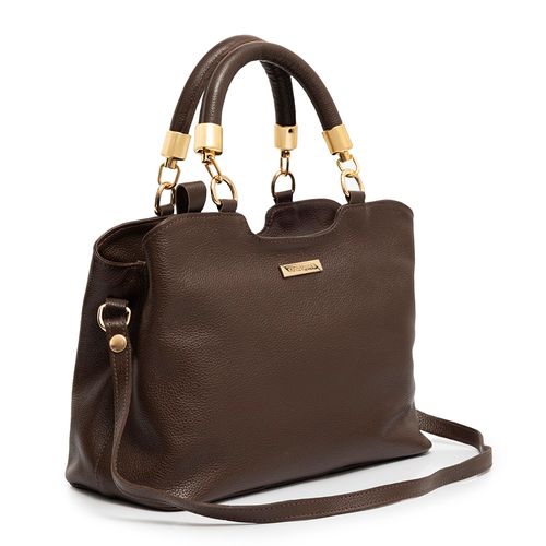 Bolsa Tote Café Couro Enfeite