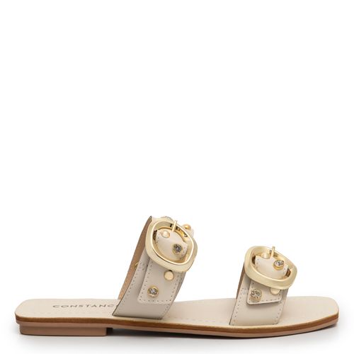 Rasteira Off White Enfeites Fivelas
