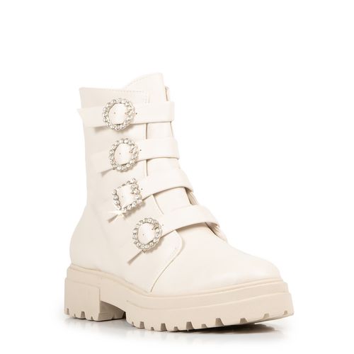 Coturno Tratorado Off White Fivelas Strass