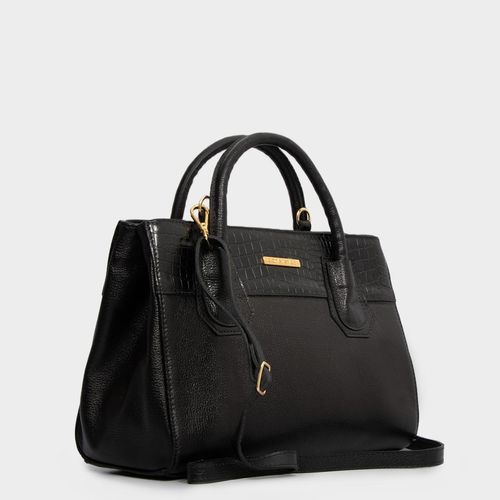 Bolsa Transversal Couro Preta Textura Croco