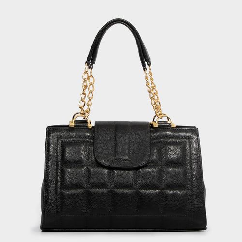 Bolsa Transversal Couro Preto Matelassê Corrente