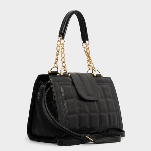 Bolsa Transversal Couro Preto Matelassê Corrente