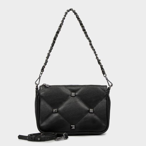 Bolsa Couro Preta Tiracolo Matelassê Spikes