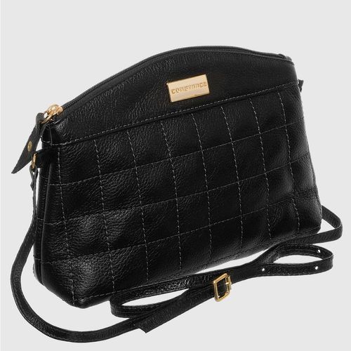 Bolsa Crossbody Couro Preta Pespontada