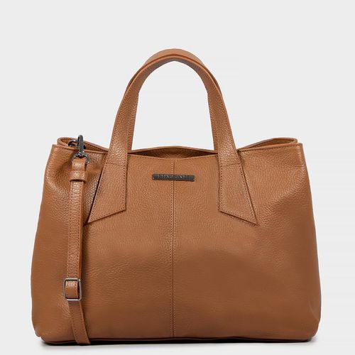 Bolsa Transversal Couro Caramelo Alça Geométrica