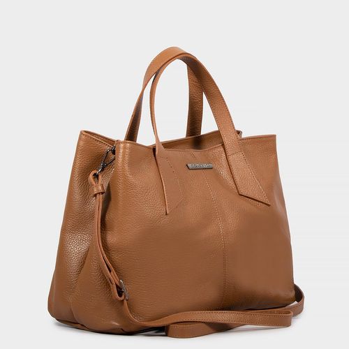 Bolsa Transversal Couro Caramelo Alça Geométrica