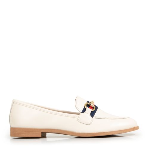 Mocassim Couro Off White Tira de Gorgurão