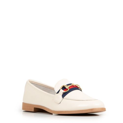 Mocassim Couro Off White Tira de Gorgurão