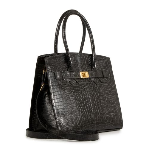 Bolsa Couro Croco Shopping Bag Preto