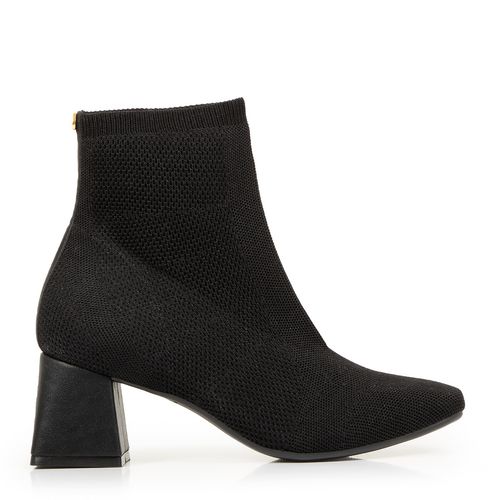 Bota Knit Preta Cano Curto Salto Grosso