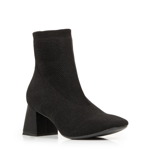 Bota Knit Preta Cano Curto Salto Grosso