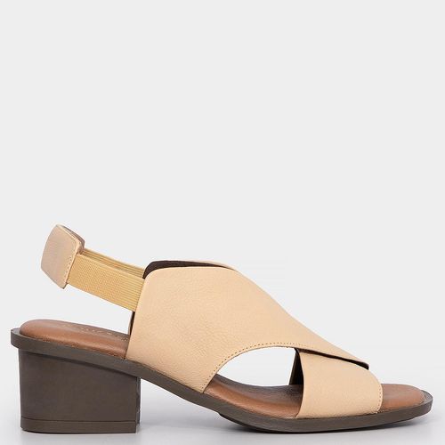 Sandália Comfort Couro Bege Tiras Cruzadas