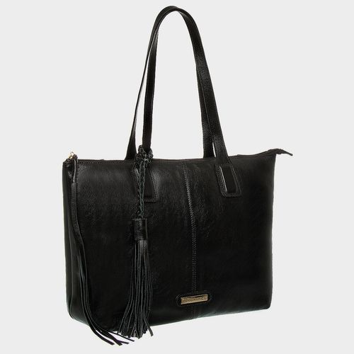Bolsa Tiracolo Preta Couro Detalhe Barbicacho