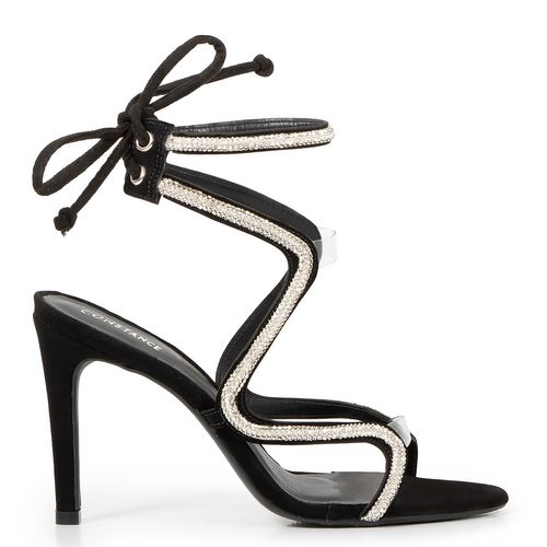 Sandália de Festa Nobuck Preto Strass