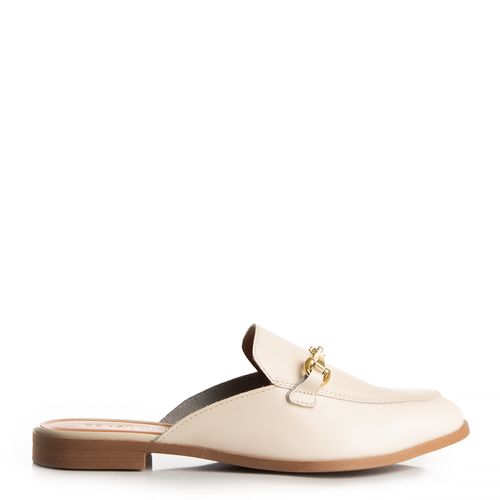 Mule Couro Off White Bridão Dourado