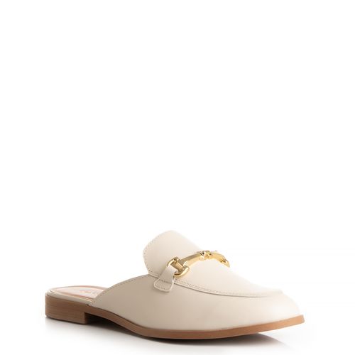 Mule Couro Off White Bridão Dourado
