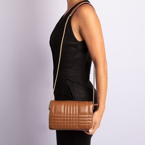 Bolsa Couro Caramelo Matelassê Alça Corrente