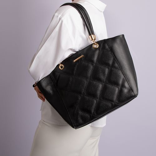 Bolsa de Couro Tote Matelassê Preto