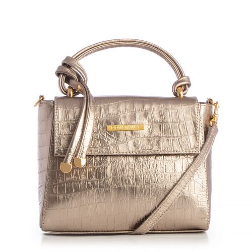 Bolsa Baú Couro Prata Texturizado