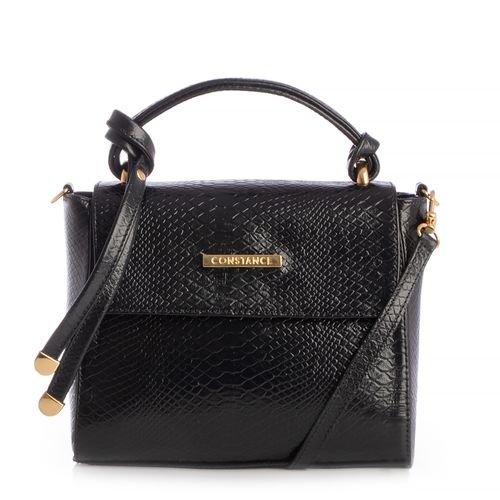 Bolsa Baú Couro Preto Texturizado