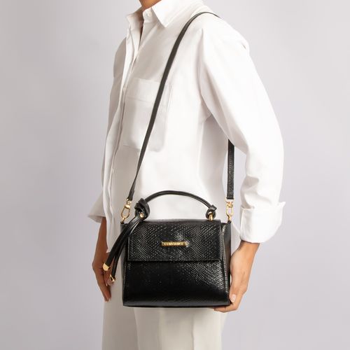 Bolsa Baú Couro Preto Texturizado