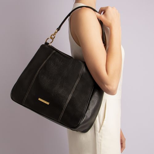 Bolsa De Ombro Couro Preto Argola