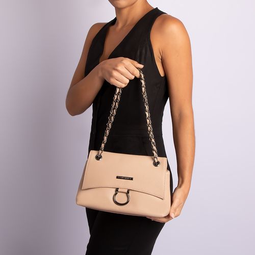 Bolsa Couro Nude Alça Corrente
