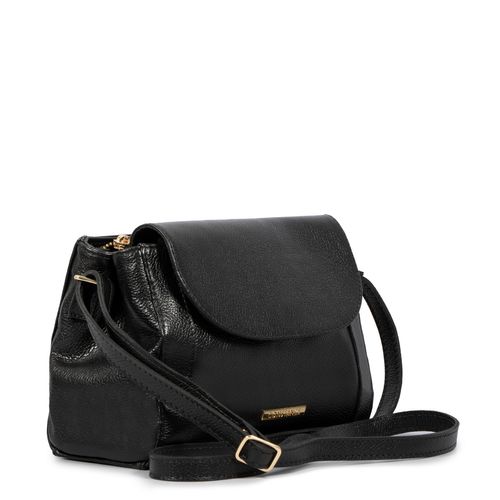 Bolsa Couro Preto Crossbody