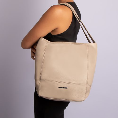 Bolsa Maxi Tiracolo Couro Cinza Detalhe Pesponto