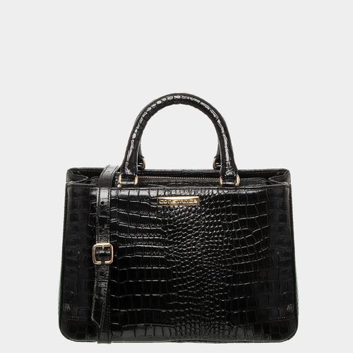 Bolsa Couro Preto Croco