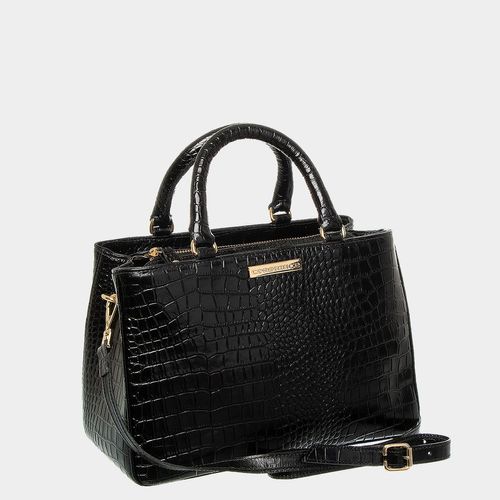Bolsa Couro Preto Croco