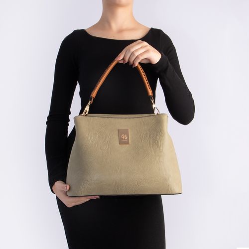 Bolsa Verde Grande Alça Macramê