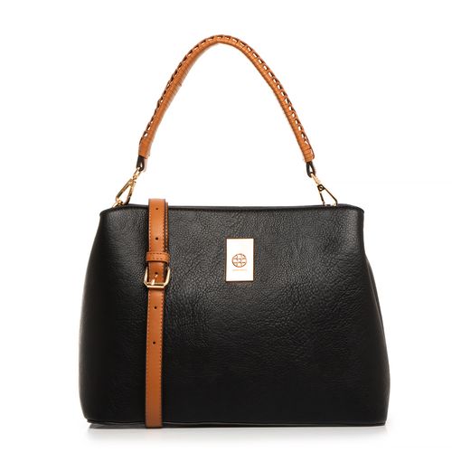 Bolsa Preta Grande Alça Macramê