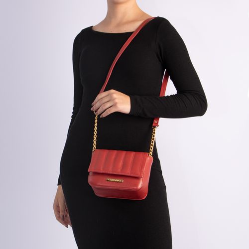Bolsa Couro Tiracolo Vermelha Pespontado