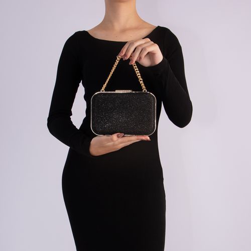 Clutch Preta Lurex Alça Corrente