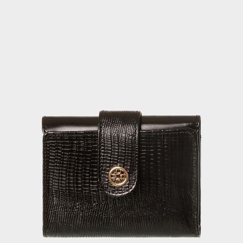 Bolsa Carteira Couro Preta Croco Pequena