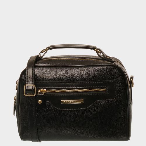 Bolsa Tiracolo Couro Preto Zíper Frontal